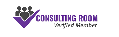 a consulting room logo - purple text on white background.