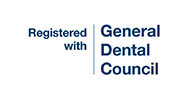 A general dental council logo consisting of blue text on a white background.